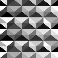 Abstract seamless background. Diamond and triangle shape, white, gray, black. Texture design for print, cover, poster, banner, wall, fabric, tile, textile. Vector illustration.