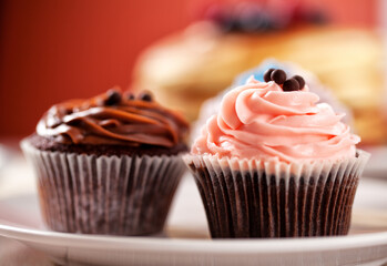 Selection of Colored Cupcakes on a Plate. High quality photo.