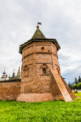 Obraz premium The Archangel Michael Monastery in the center of the city in the ring of ancient earthen ramparts of the 12th century, left over from the city Kremlin. Yuryev-Polsky, Russia