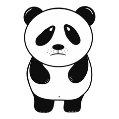 Sad panda icon. Creative illustration. Black sketch. Idea for decors, logo, patterns, papers, covers, gifts, natural themes. Animals, emotions, celebration, cute.  Isolated vector art.