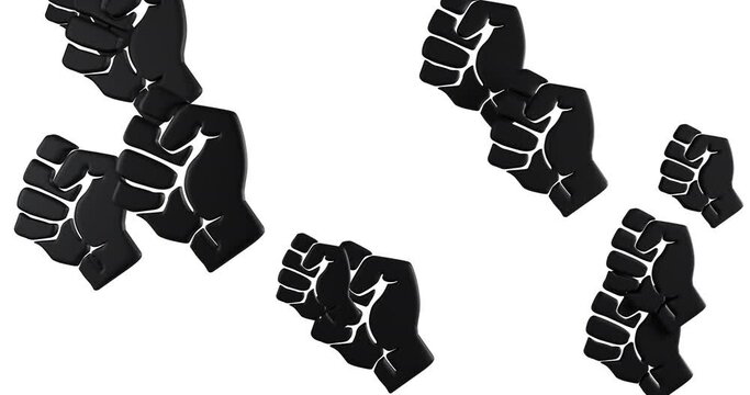 3d animation symbol of black fist on white background fly . video showing protests around the world against racism, symbol against racism, black lives matter movement, protests, hands