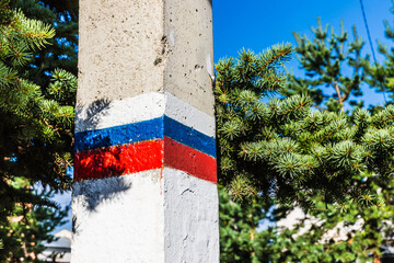 concrete pillar and pine branches 