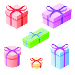 Set Abstract Collection Gift Ribbon Bow Happy Birthday Logo Vector Icon Symbol Design Style