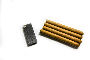 Cigars on a white background, soft focus image.