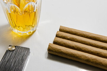 Cigars on a white background, soft focus image.