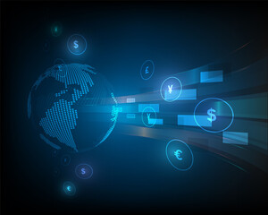 Global abstract network currency exchange technology concept