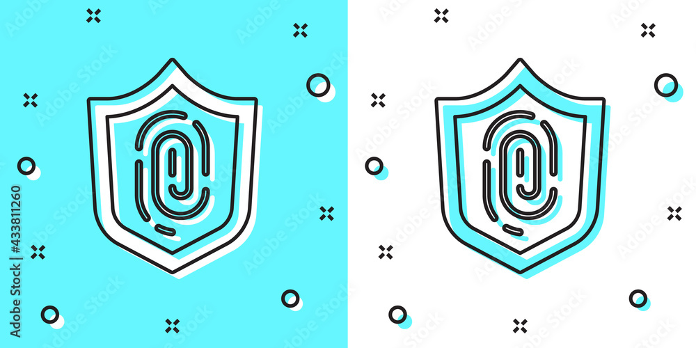 Aufkleber Black line Fingerprint icon isolated on green and white background. ID app icon. Identification sign. Touch id. Random dynamic shapes. Vector