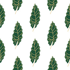 Decorative botany seamless pattern with green oal leaves print. Autumn foliage isolated ornament.