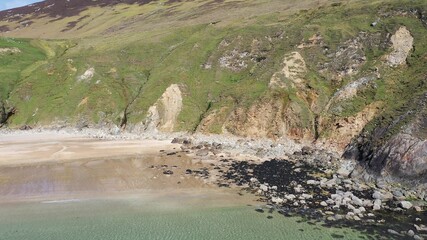 Aerial view of the beautiful coast at Malin Beg looking in County Donegal, Ireland.
