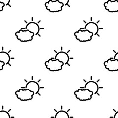 Sun and cloud seamless pattern isolated on white background.