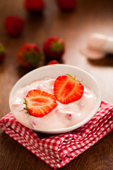 Strawberry Yogurt on a plate. High quality photo.