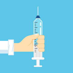 Vaccine Covid-19 vector. Syringe and Vaccine vector. Vaccine virus Covid-19.