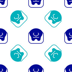 Blue Mustache and beard icon isolated seamless pattern on white background. Barbershop symbol. Facial hair style. Vector