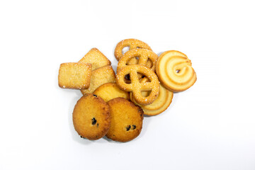 Difference shape of butter cookies on White background.
