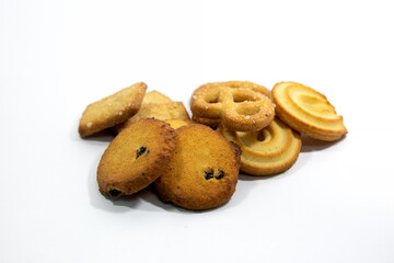 Difference shape of butter cookies on White background.