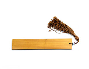 wooden sign with rope isolated on white  background.