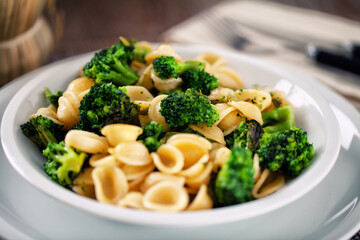 Bowl of Pasta with Broccoli. Typical Italian Dish.