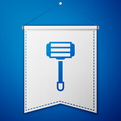 Blue Shaving razor icon isolated on blue background. White pennant template. Vector