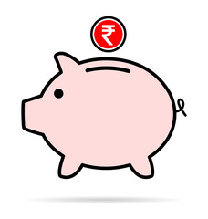 Piggy bank flat icon, sign vector with rupee web symbol. Money income, economic graphic button