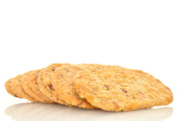 Several cookies with pieces of fruit, close-up, isolated on white.