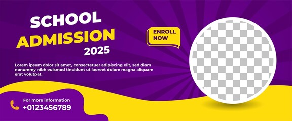 School admission web banner template design with place for the photo. - obrazy, fototapety, plakaty