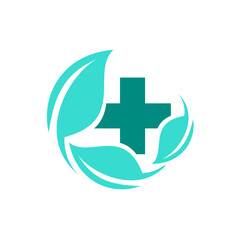 Cross Natural Green leaf element vector, Green ecology cross logo vector icon illustration, Abstract cross Green Leaf Logo design vector template.