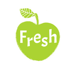 Fresh word on green apple. Fresh product label logo design