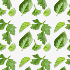 Set of fresh herbs on white background © Pixel-Shot