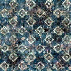 Seamless elegant mixed media pattern in navy, blue, pink, and cream. High quality illustration. Ornate and highly detailed and textured realistic faux collage. Sophisticated intense textile design.