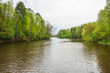 Pekhorka river from the side of Pekhorka park in the town of Balashikha, Moscow region, Russia 