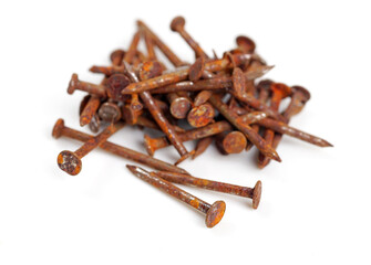 old rusty nails isolated on white background.	