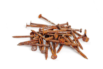 old rusty nails isolated on white background.	