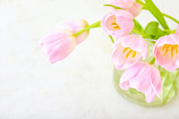 Obraz na płótnie Canvas Vase with beautiful tulip flowers on light background