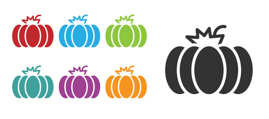 Black Pumpkin icon isolated on white background. Happy Halloween party. Set icons colorful. Vector