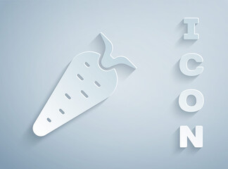 Paper cut Carrot icon isolated on grey background. Paper art style. Vector