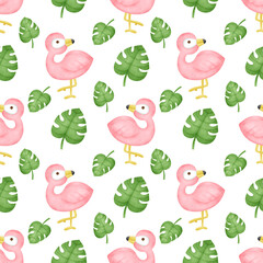 Hand draw watercolor Flamingo seamless pattern