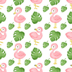 Hand draw watercolor Flamingo seamless pattern