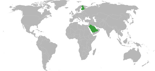 Fototapeta na wymiar Finland, saudi arabia highlighted green on world map. Business charts and backgrounds.