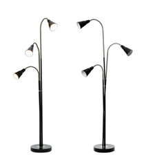 Stylish floor lamps on white background, collage
