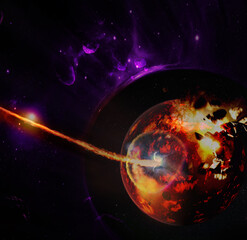 Meteorite crashes into a star in outer space. Elements of this image furnished by NASA.