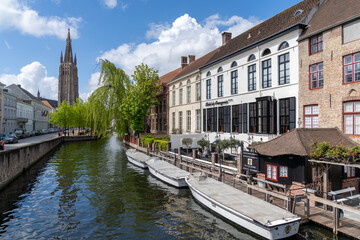 Obraz premium view of the historic city center and canals in downtown Bruges
