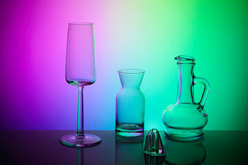 Glassware for alcoholic beverages, on a colorful background