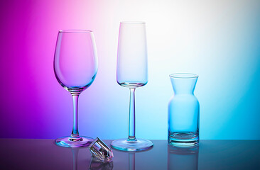 Glassware on a multicolored background