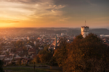 sunset over the city. Ravensburg - obrazy, fototapety, plakaty