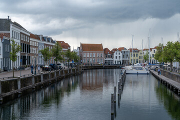 Naklejka premium view of the harbor marina and city center of Goes in Zeeland