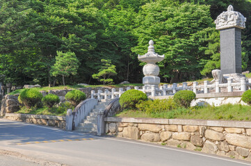 Fototapeta na wymiar Tombs and relics garden near Haeinsa Temple, Mount Gaya, Gayasan National Park, South Korea.