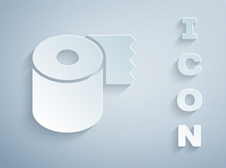 Paper cut Toilet paper roll icon isolated on grey background. Paper art style. Vector
