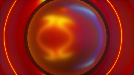 Round 3d render sphere in cosmic glow with futuristic orbits. Pulsating star with diverging lines meteorite clouds. Detonating digital ball with ring radiation waves cosmic explosion. © turbomotion046