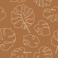 Seamless pattern, monstera leaves and tropical plants. Vector illustration in a flat style.	
