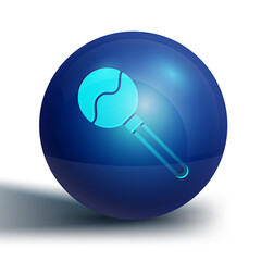 Blue Lollipop icon isolated on white background. Food, delicious symbol. Happy Halloween party. Blue circle button. Vector